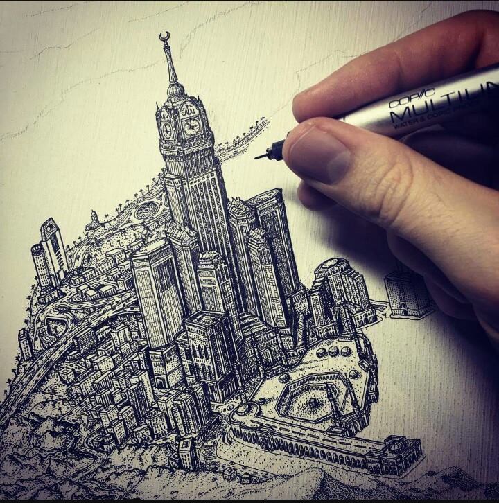 Pencil Drawing Big Modern City New Stock Illustration 137260298   Shutterstock